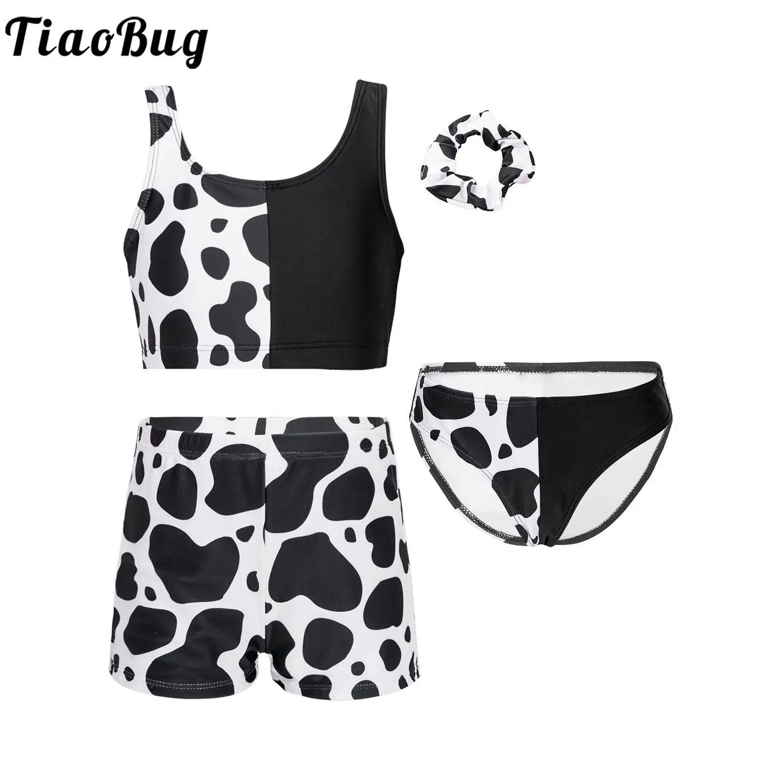Bikini de niña estampado vaca sin mangas con relleno y short de baño