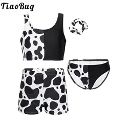 Bikini de niña estampado vaca sin mangas con relleno y short de baño