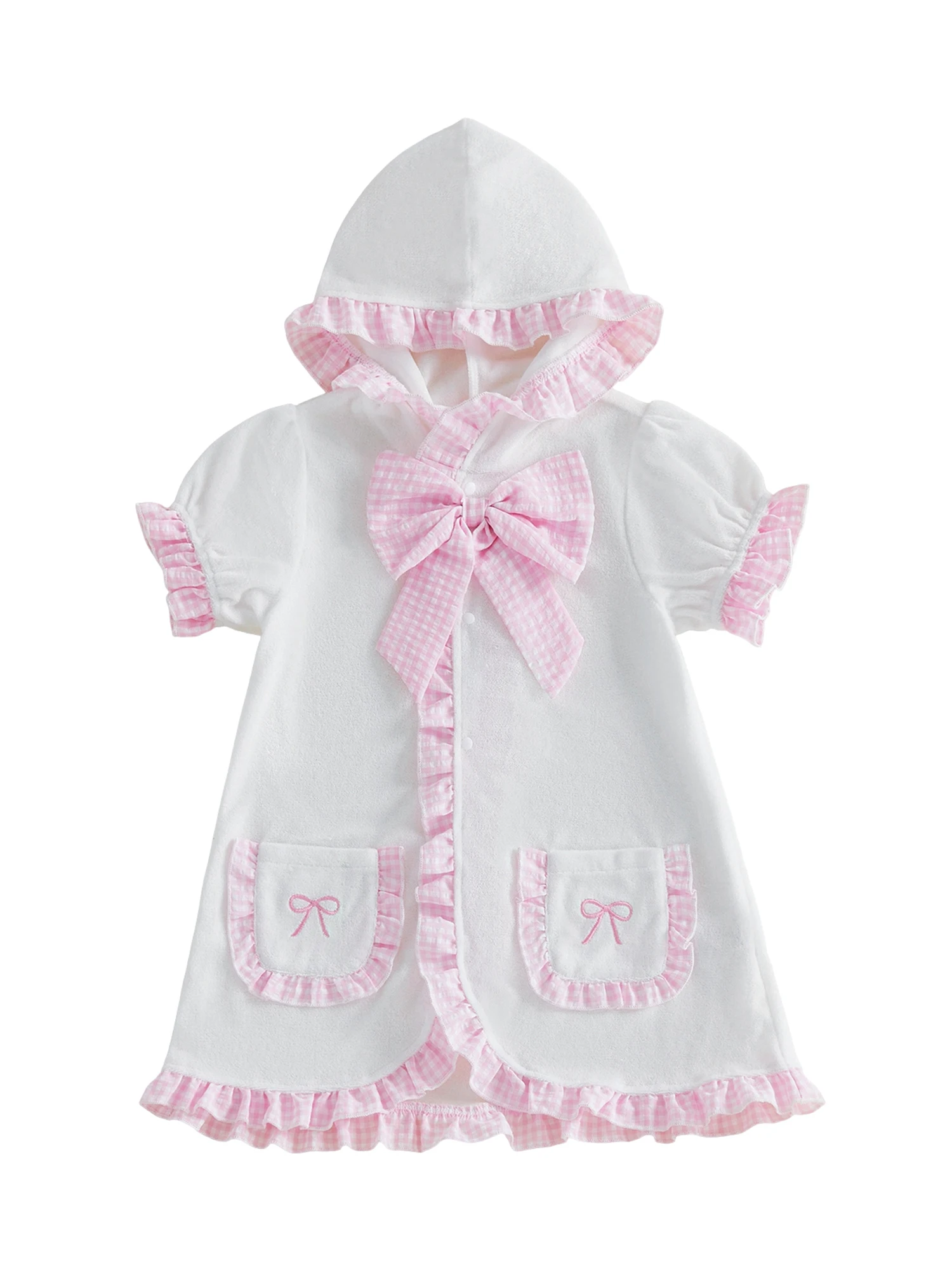 Vestido de baño infantil a cuadros con capucha y manga corta