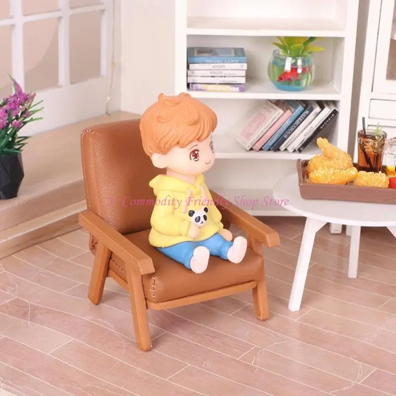 Sillón en miniatura para casa de muñecas con respaldo y cojín - imagen 5