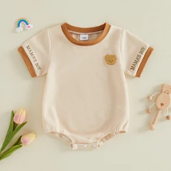 Mameluco de verano para niño cuello redondo bordado gofre manga corta