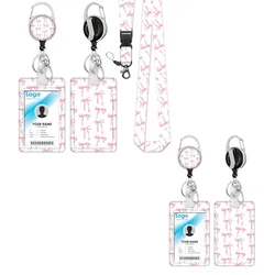 Portacarné infantil con cordón extensible y lazo rosa