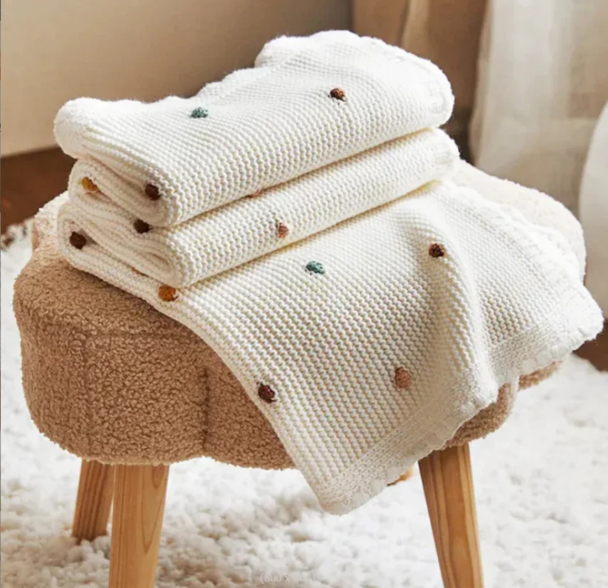 Manta de punto de algodón beige para bebé DANIVIVI