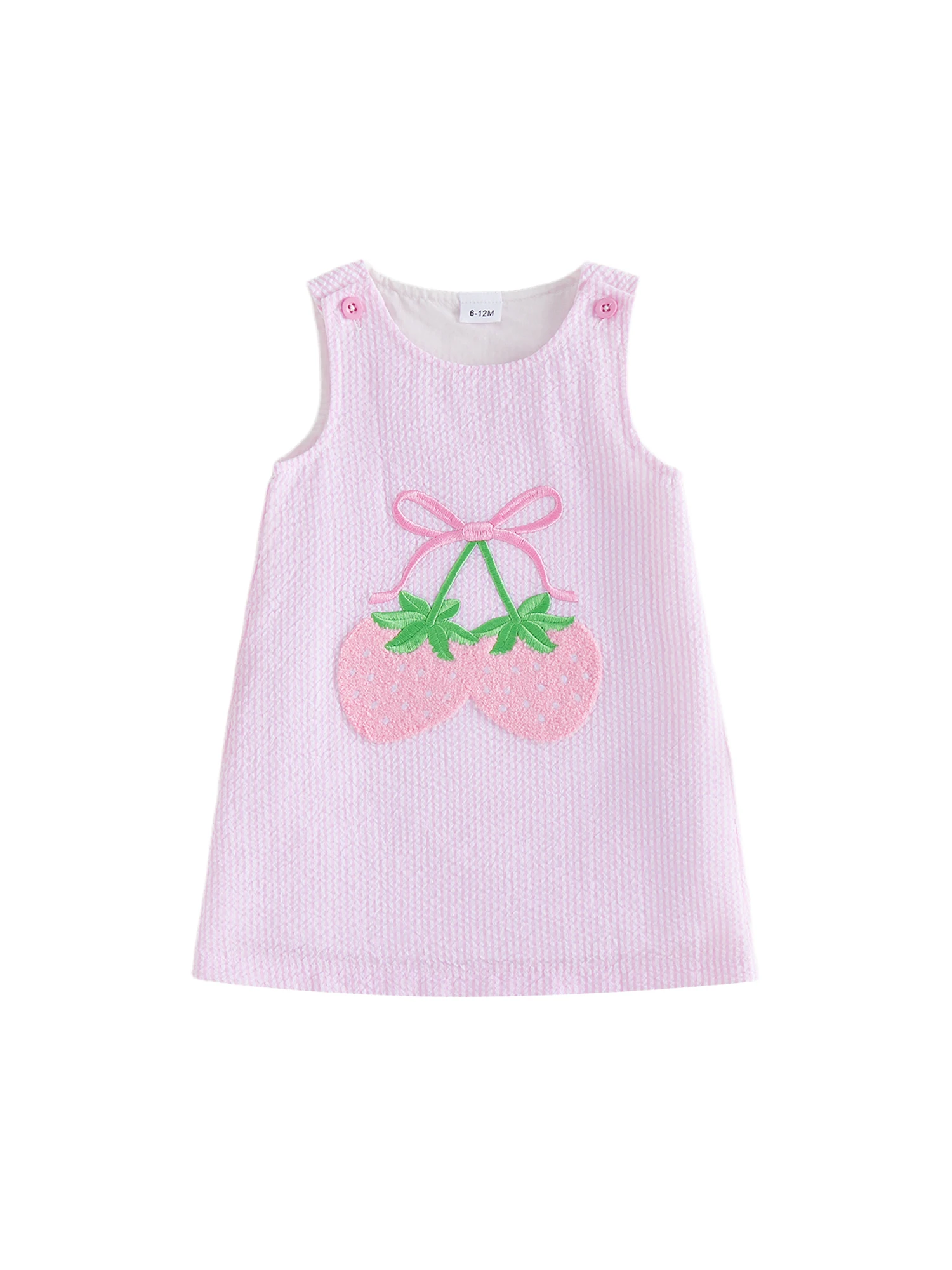 Vestido sin mangas con estampado de rayas y bordado de frutas