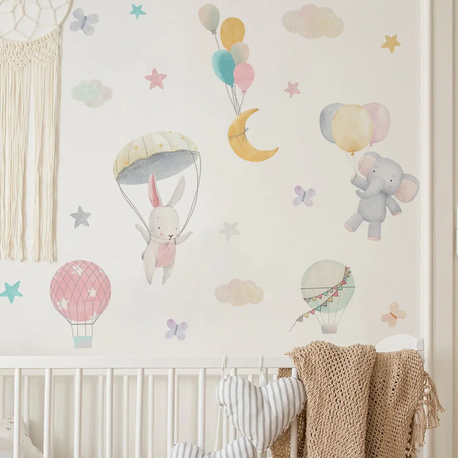 Pegatinas de pared animales para guardería: conejos y elefantes
