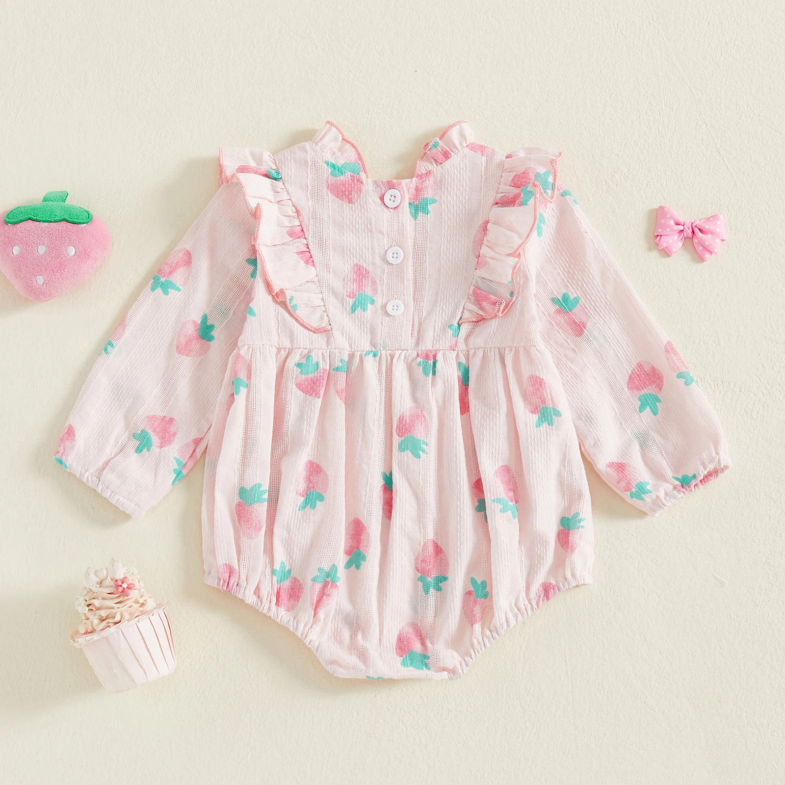 Tregren Pelele para niñas estampado fresa – Volantes y manga larga