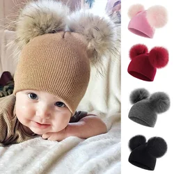 Gorro de bebé con pompones – Tejido suave antiviento para niño y niña