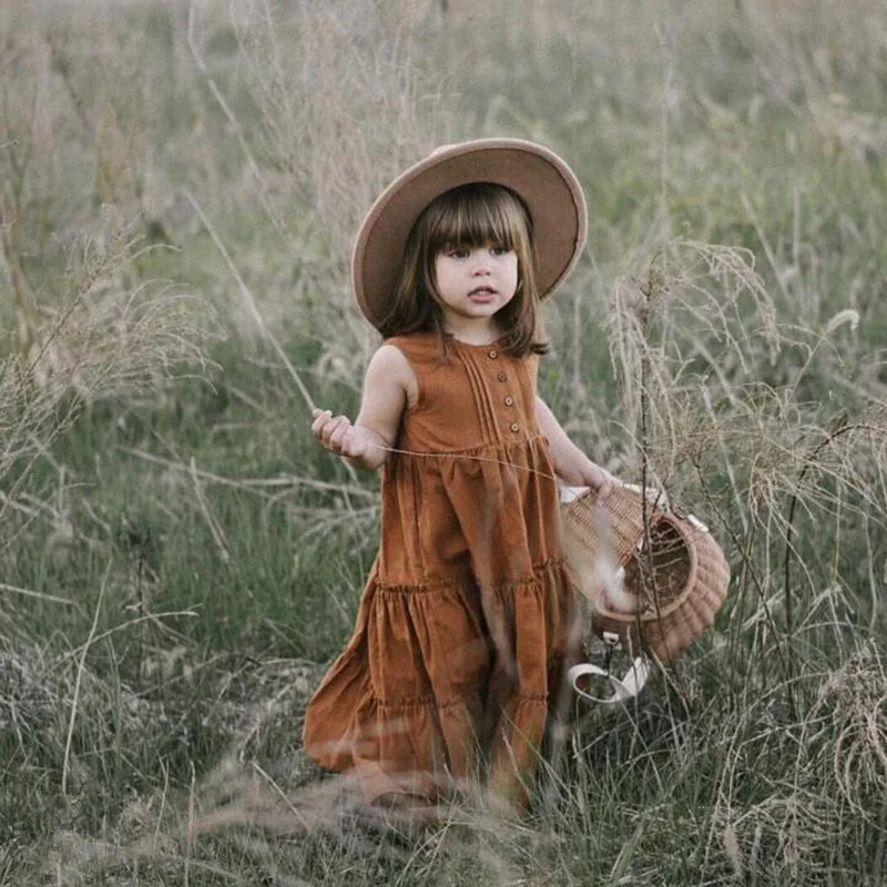 Vestido de playa lino y algodón bohemio para niña en verano - imagen 3