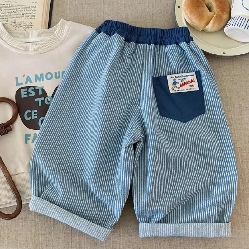 Pantalones vaqueros de algodón con rayas retro para niños