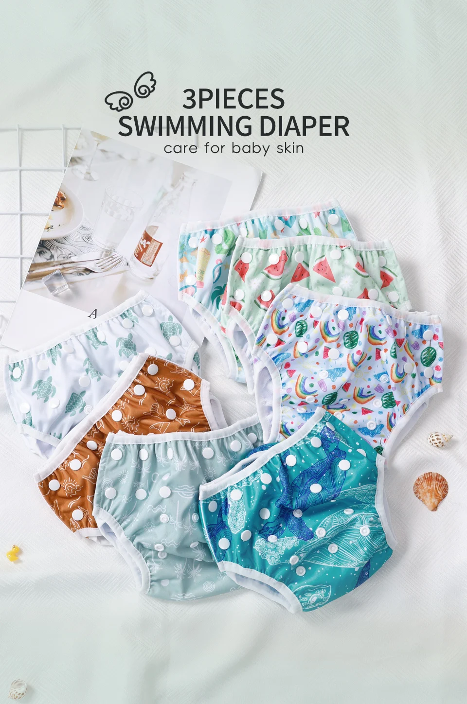 Pañales de natación reutilizables para bebé, set de 3 unidades