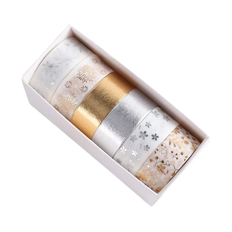 Cinta washi floral con lámina dorada para manualidades y scrapbooking