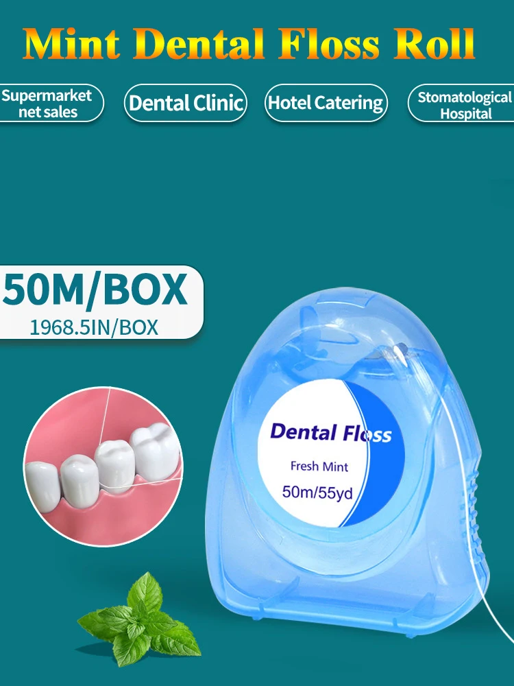 Rollo de hilo dental de menta en su dispenser