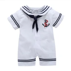 Mono de verano estampado con bufanda azul marino para bebé