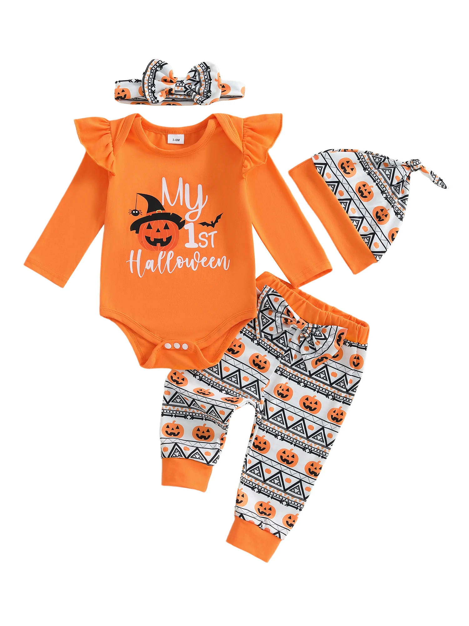 Mameluco y pantalones con detalle de calabaza