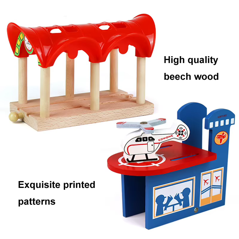 Set de vía de tren de madera de haya para niños – Piezas de estación compatible - imagen 5