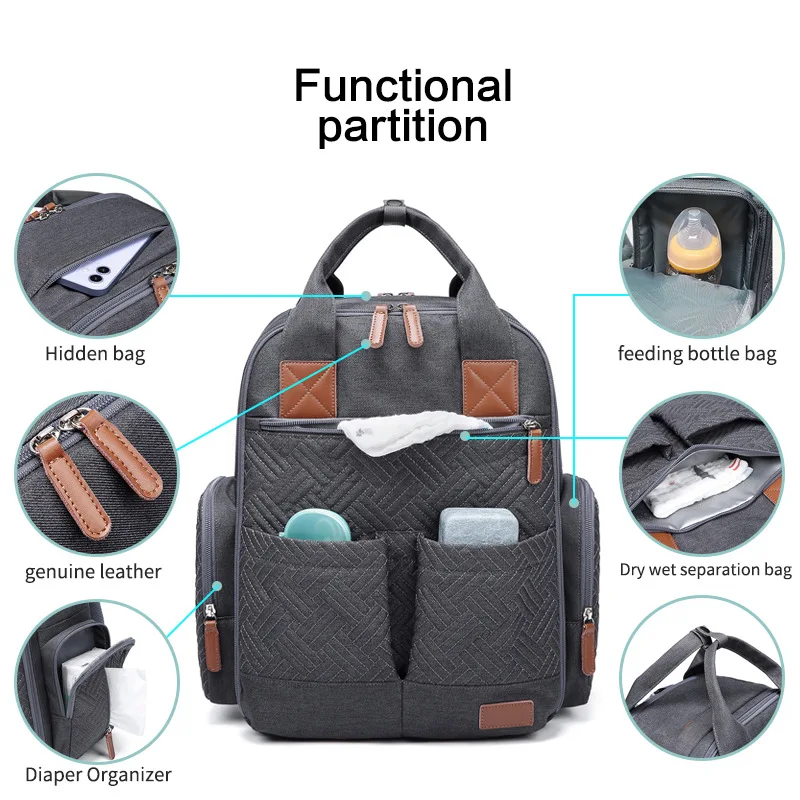Bolsa de pañales gran capacidad con diseño moderno bordado - imagen 3