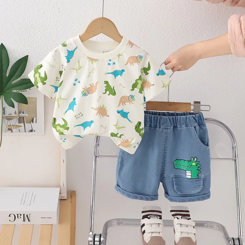Conjunto verano bebé niño camiseta estampada y bermudas vaqueras - imagen 2