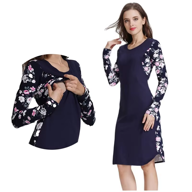 Vestido de lactancia midi de maternidad con parches florales - imagen 2