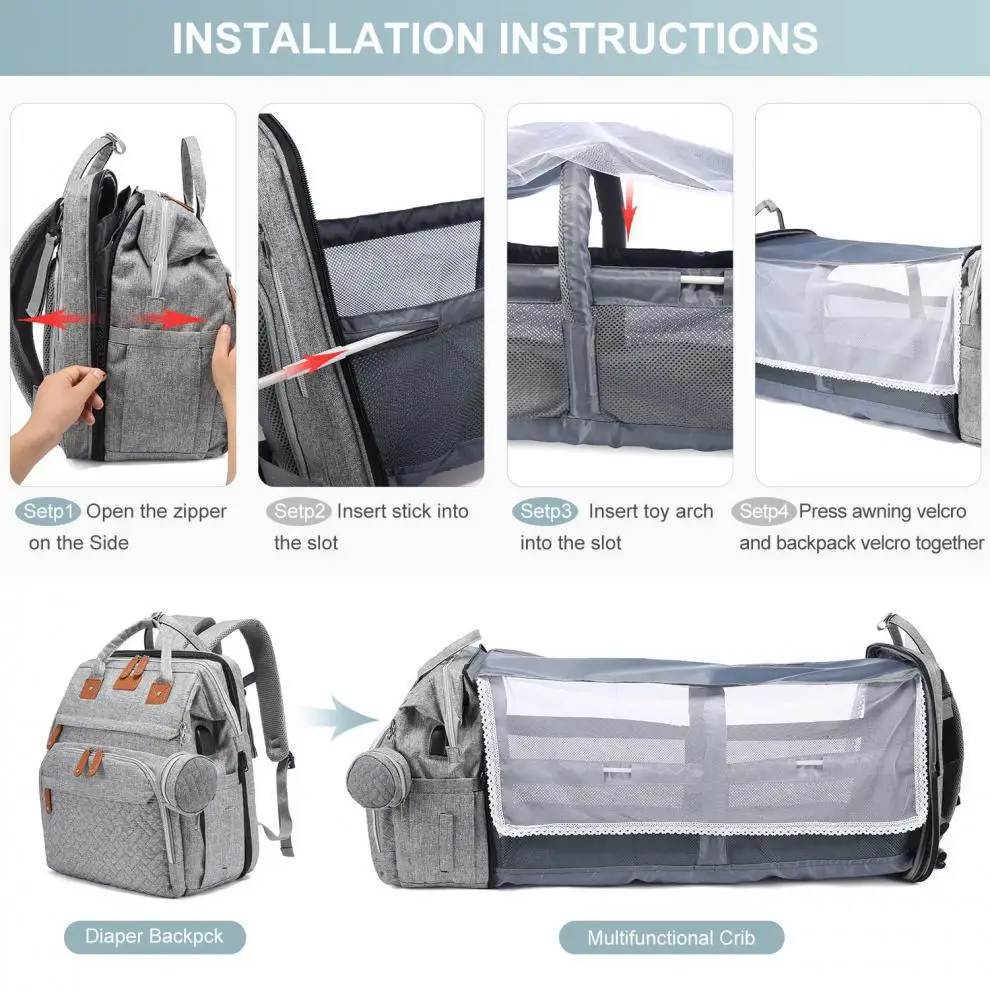 Bolsa de pañales acolchada para bebé – Compartimentos y cama batida - imagen 2