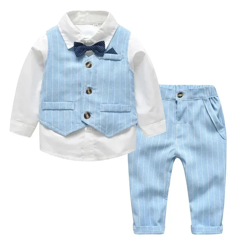 Traje completo para niño con camisa, chaleco y corbata azul - imagen 3