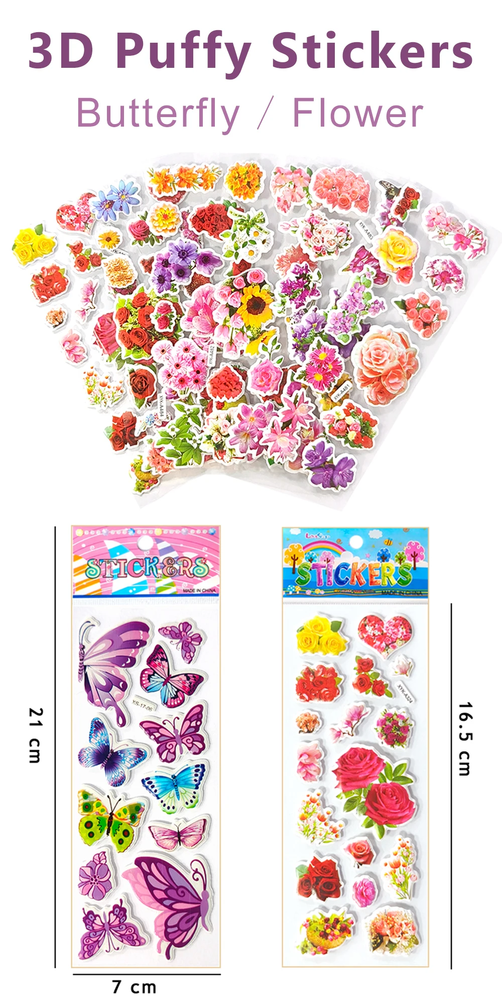 Pegatinas 3D con diseños de flores y mariposas en varios colores