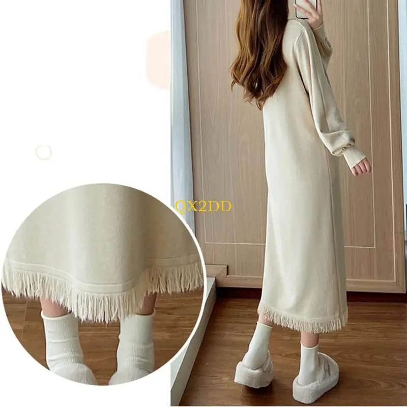 Vestido premamá de punto elegante con flecos – Otoño e invierno - imagen 4