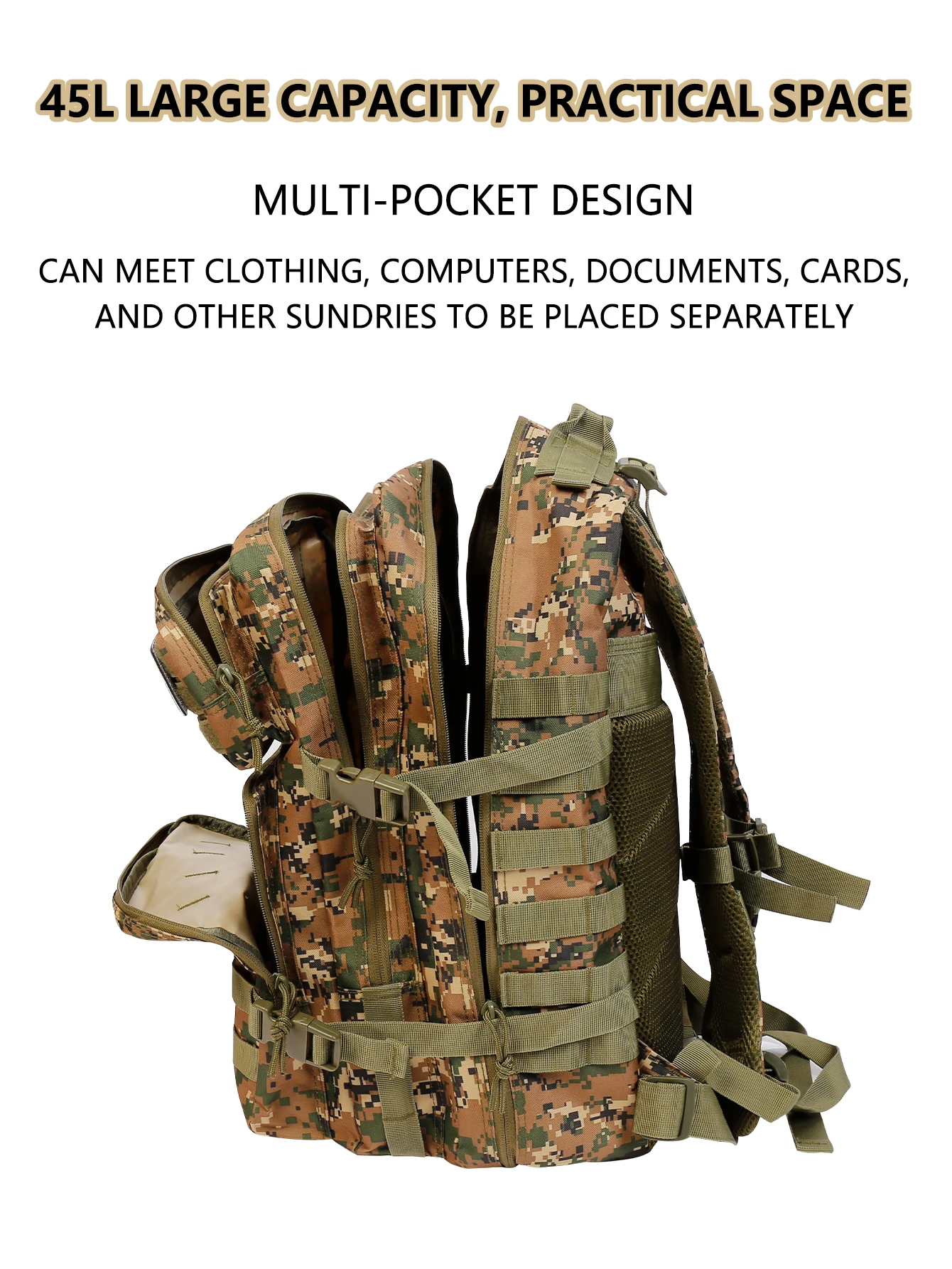 Mochila táctica militar Molle gran capacidad para senderismo - imagen 5