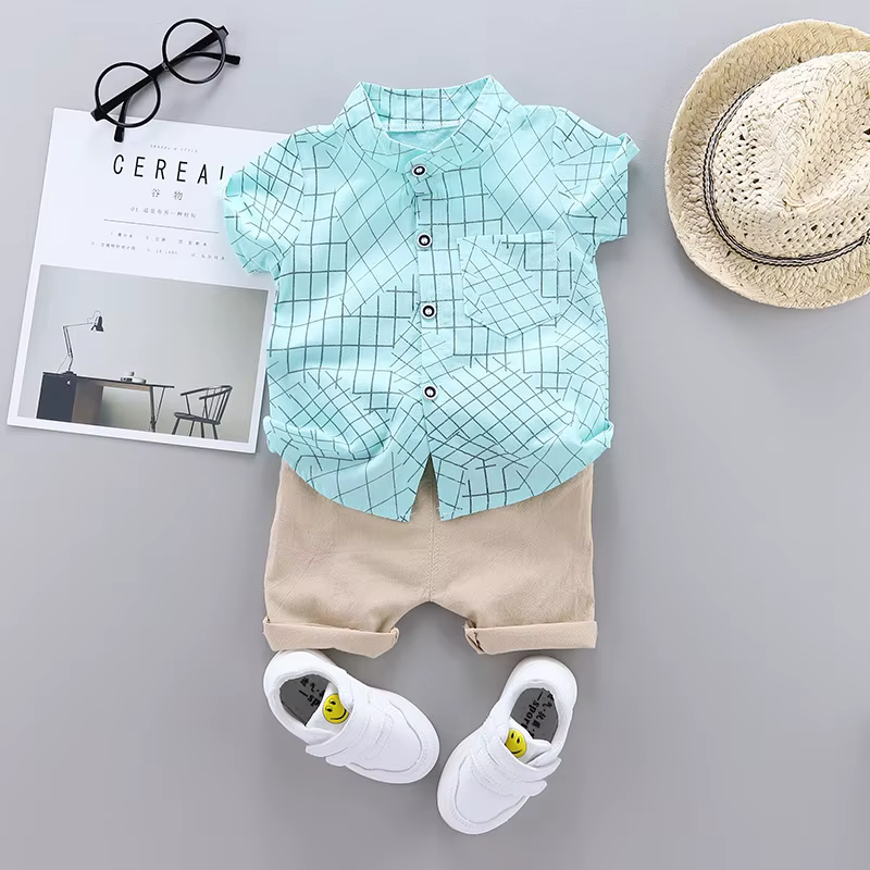 Conjunto de verano para bebé con camisa a cuadros y pantalones cortos - imagen 2