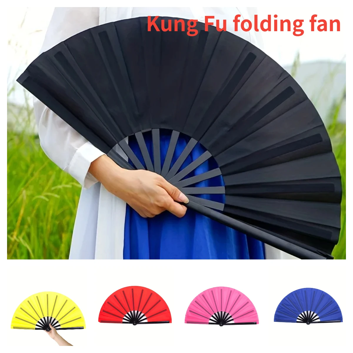 Abanico Kung Fu plegable de plástico doble cara para artes marciales - imagen 4
