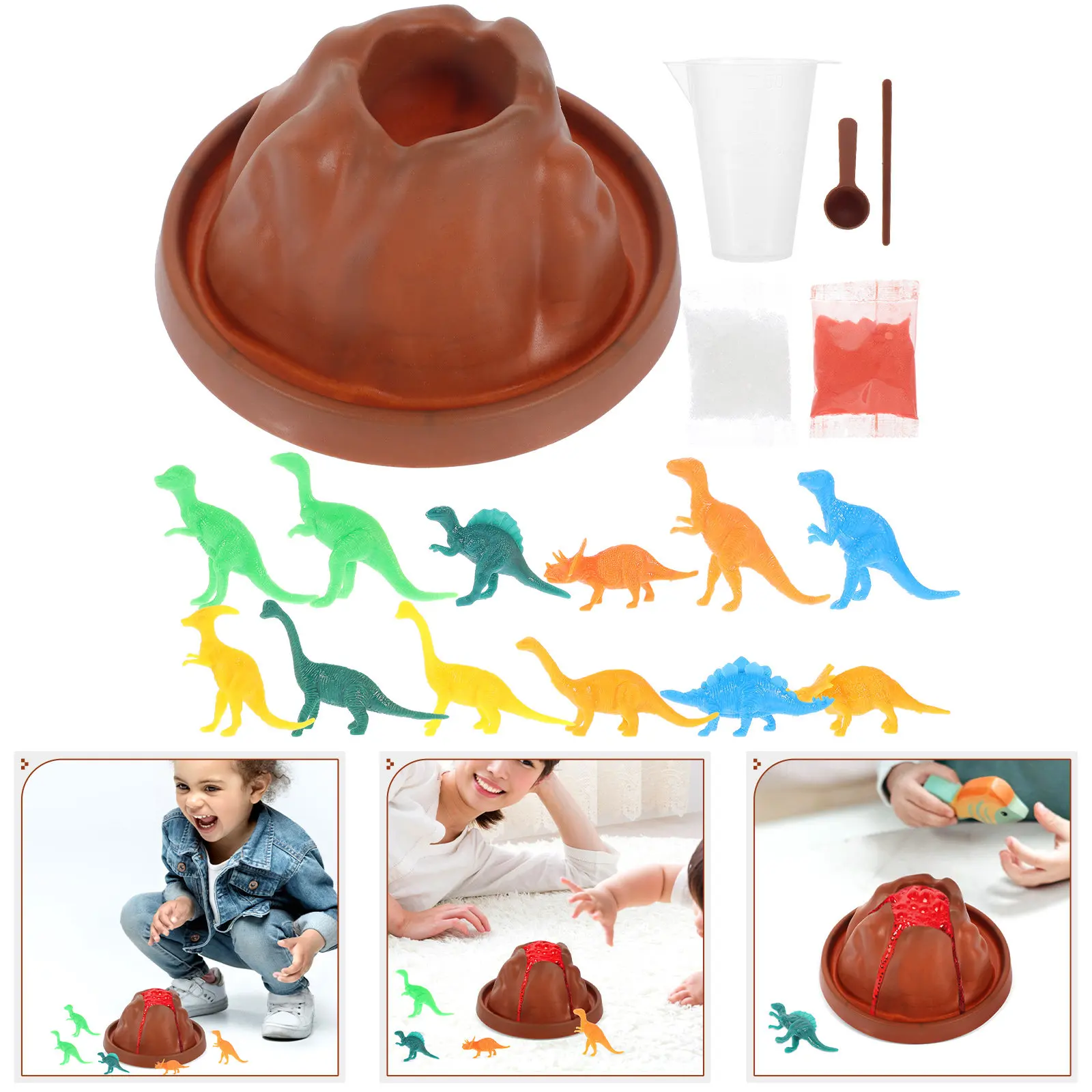 Modelo volcánico con mini figuras