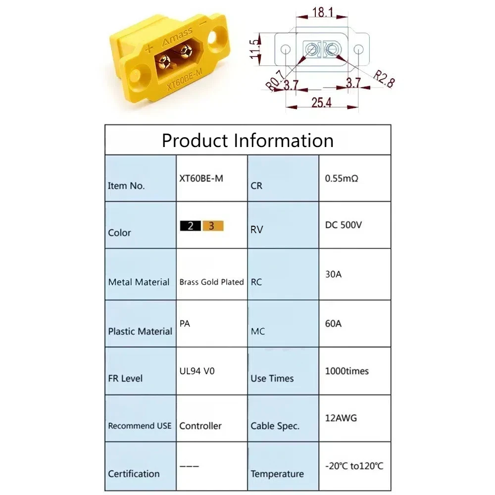 Conector XT60BE macho negro amarillo con funda protectora
