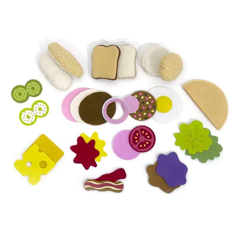 Juego de comida fieltro con sándwich y hamburguesa para niños - imagen 3