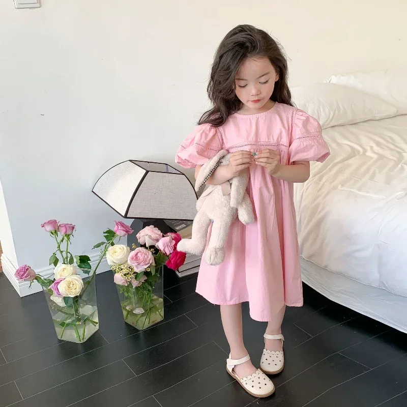 Vestido de niña princesa mangas abullonadas cortas estilo coreano - imagen 4