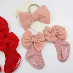 Diademas para bebé con lazo grande, nailon elástico y calcetines