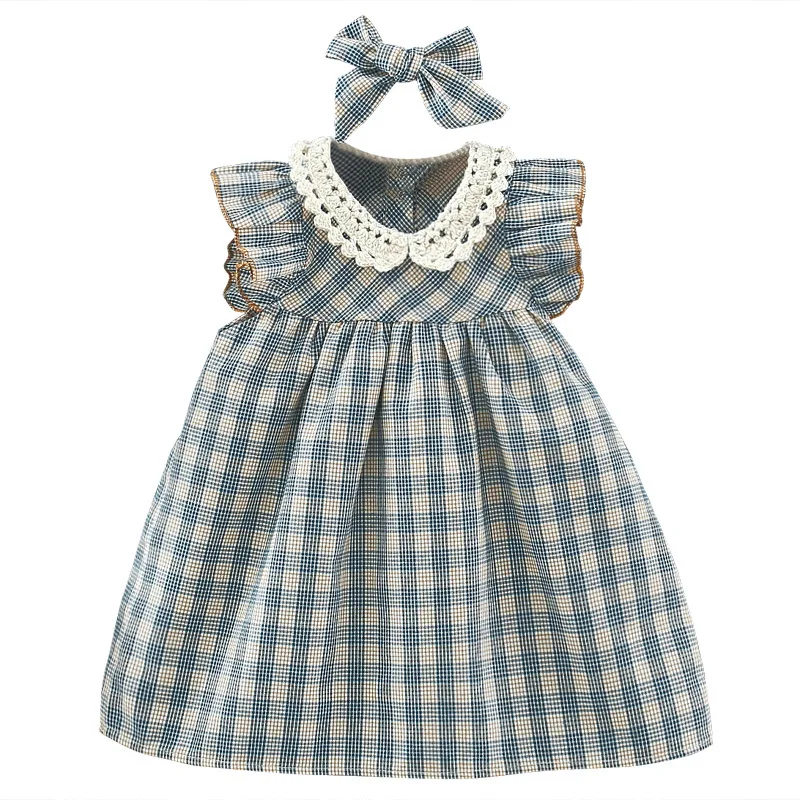 Conjunto vestido a cuadros sin mangas con cuello de muñeca