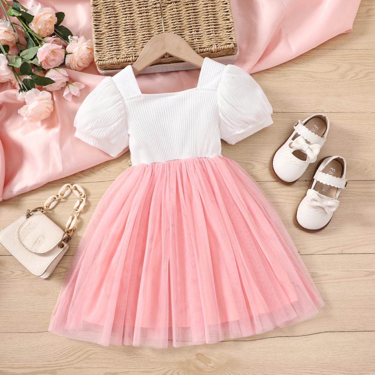 PatPat Vestido de niña drapeado en malla con estampado floral - imagen 2