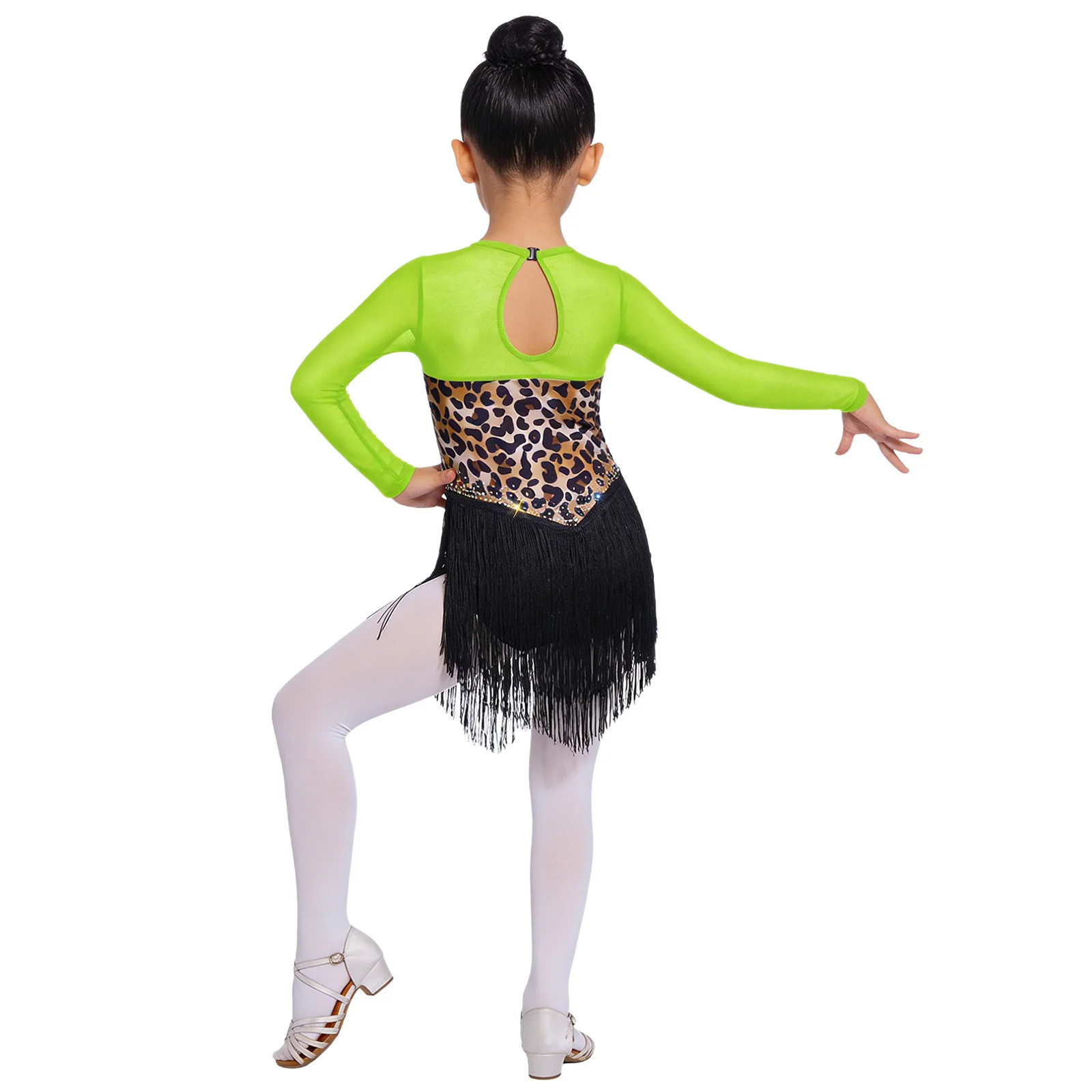 Vestido de baile latino con flecos y leopardo para niñas - imagen 2