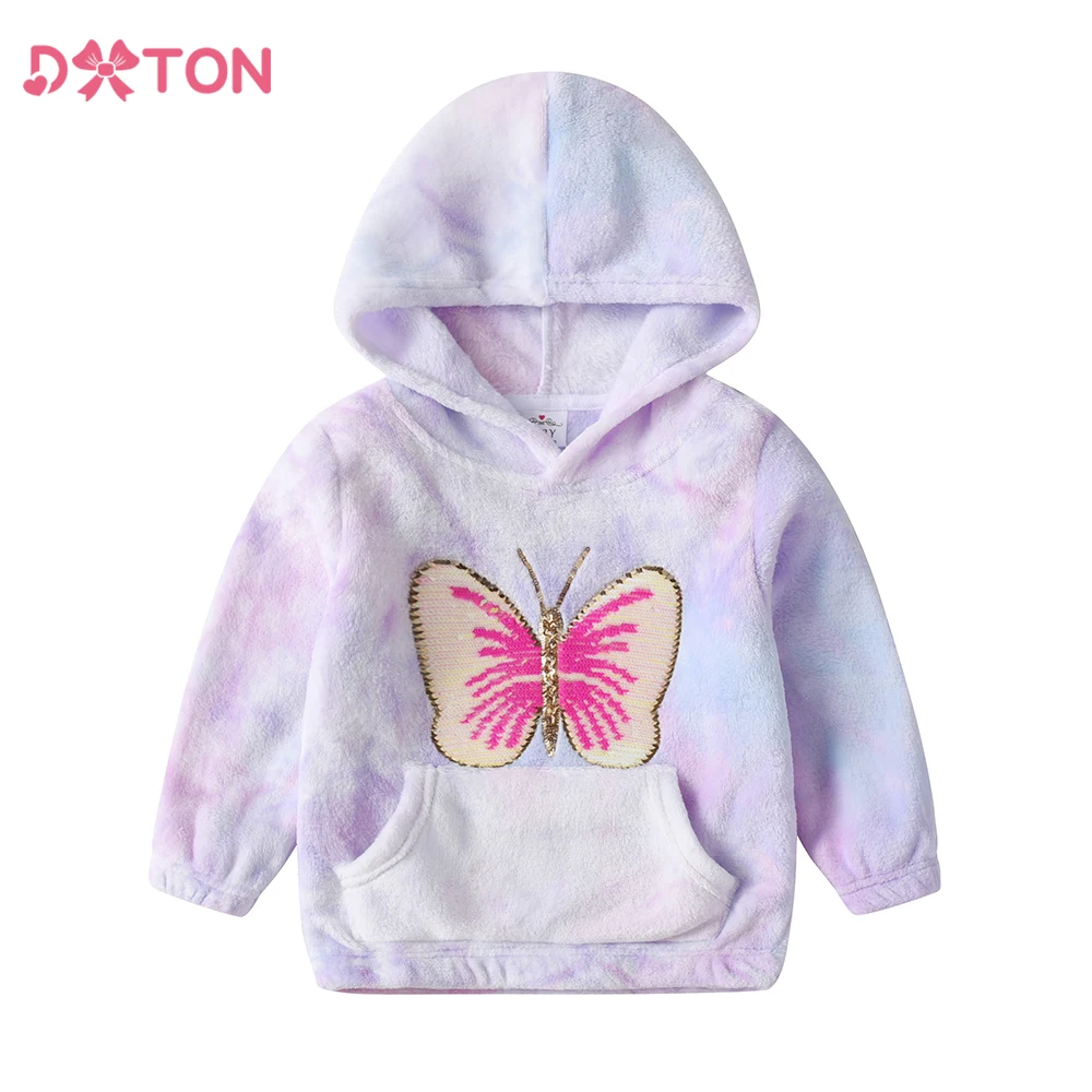 DXTON Sudadera con capucha de lana para niña: bolsillo mariposa - imagen 5