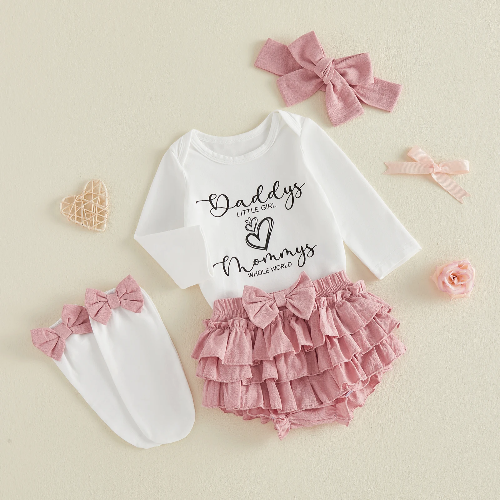 Conjunto de otoño para bebé niña con pelele, volantes y diadema - imagen 4