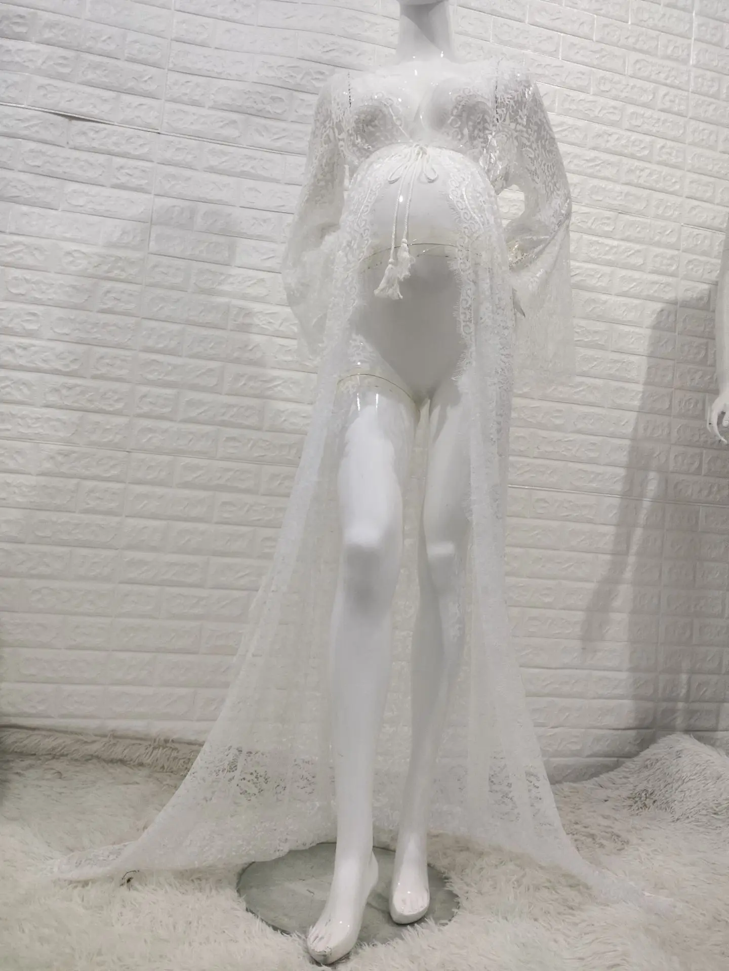 Vestido de maternidad de encaje blanco para sesión de fotos - imagen 5