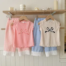Conjunto de verano para niña con top sin mangas y lazo