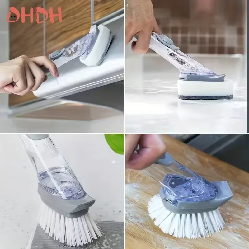Cepillo limpiador de ollas con dispensador de jabón recargable - imagen 4
