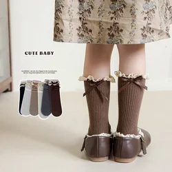 Calcetines algodón con encaje y lazo – Estilo retro para niña