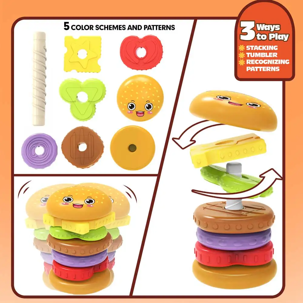 Burger Baby juguete Montessori sensorial de torre apilable - imagen 5