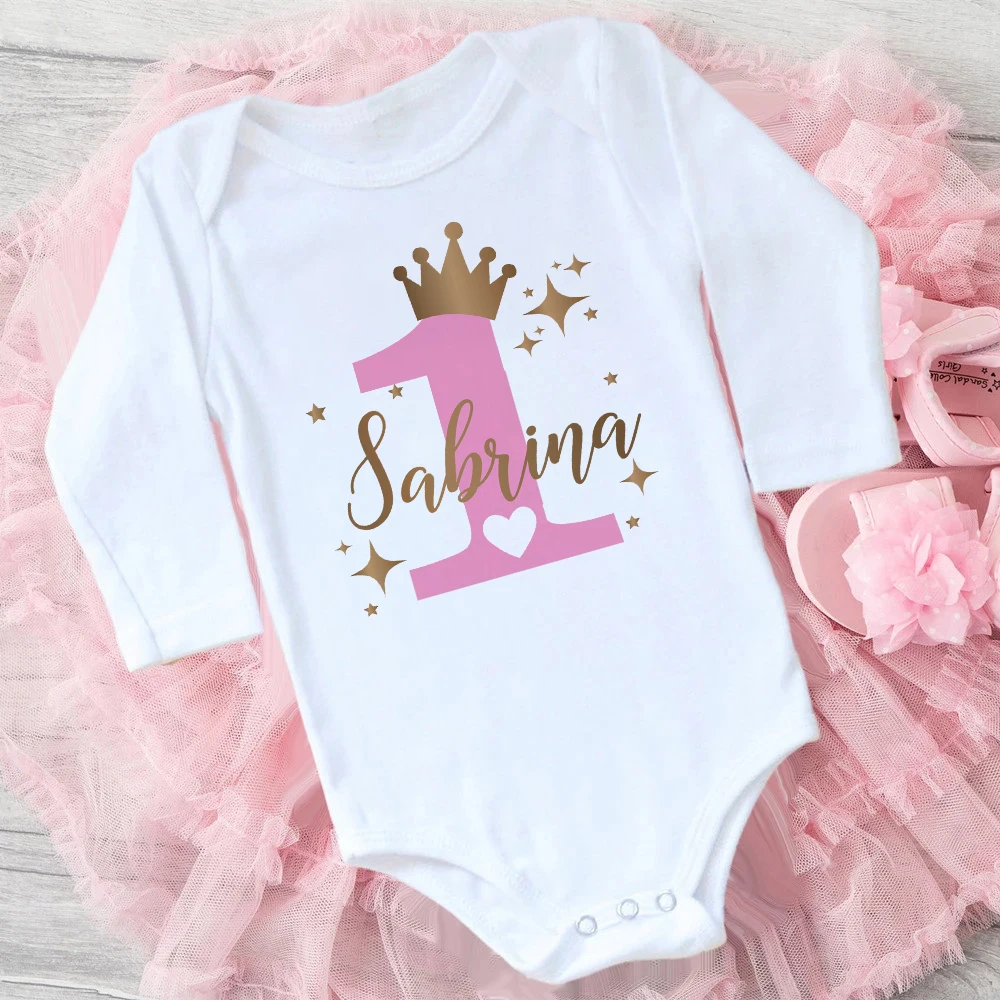 Pelele personalizado manga larga para bebé, cumpleaños de princesa