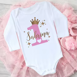 Pelele personalizado manga larga para bebé, cumpleaños de princesa