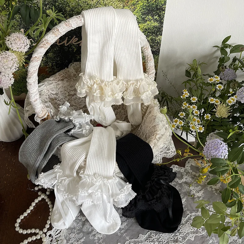 Pantimedias de primavera para niñas con lazo y encaje estilo lolita - imagen 3