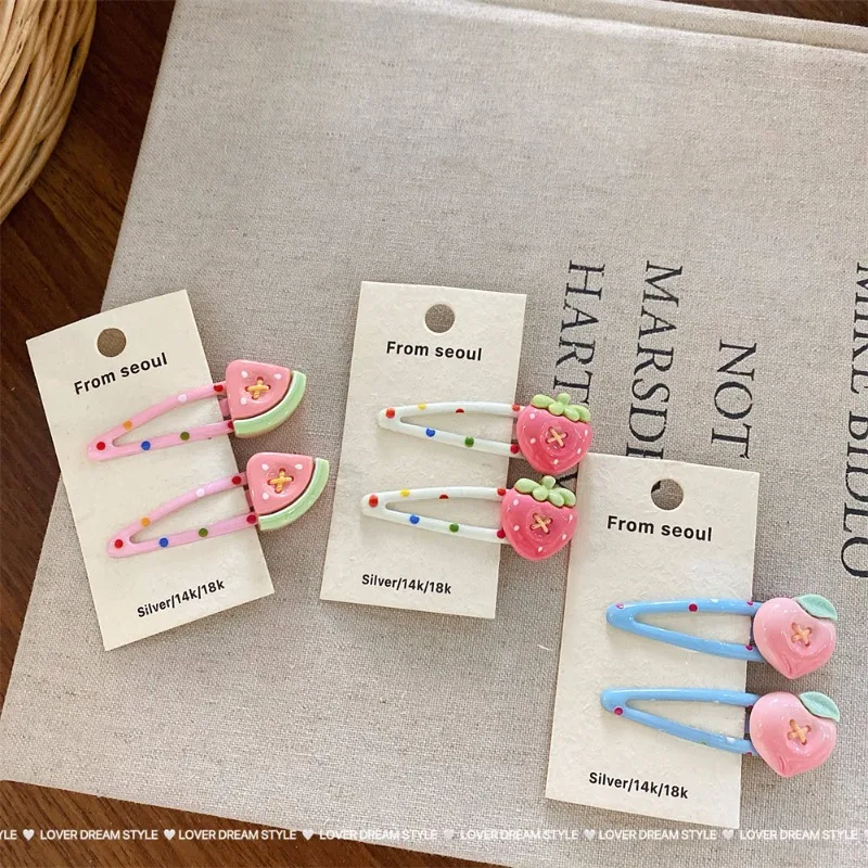 Pinzas para el cabello de bebé, lunares y frutas pastel - imagen 2
