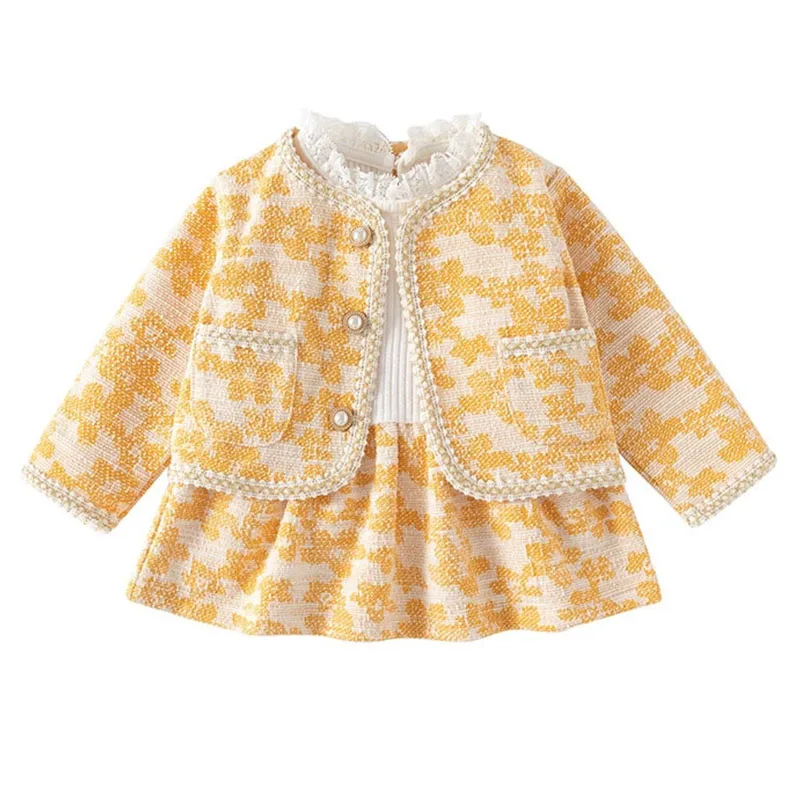 Conjunto abrigo floral y vestido de malla para niña primavera otoño - imagen 2