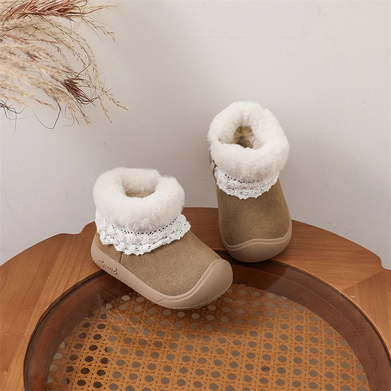Botas de nieve de cuero para bebés y niños con felpa antideslizante - imagen 2